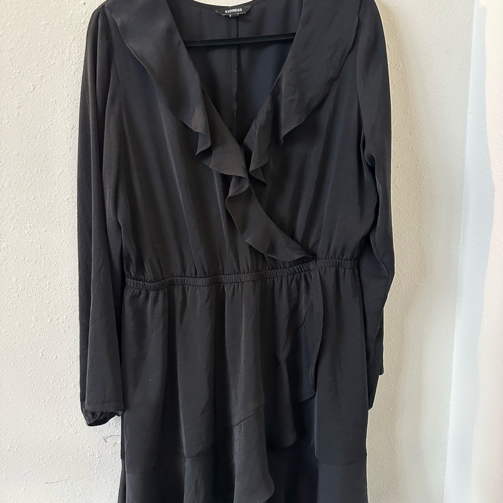 Express Black Long Sleeve Ruffle Dress